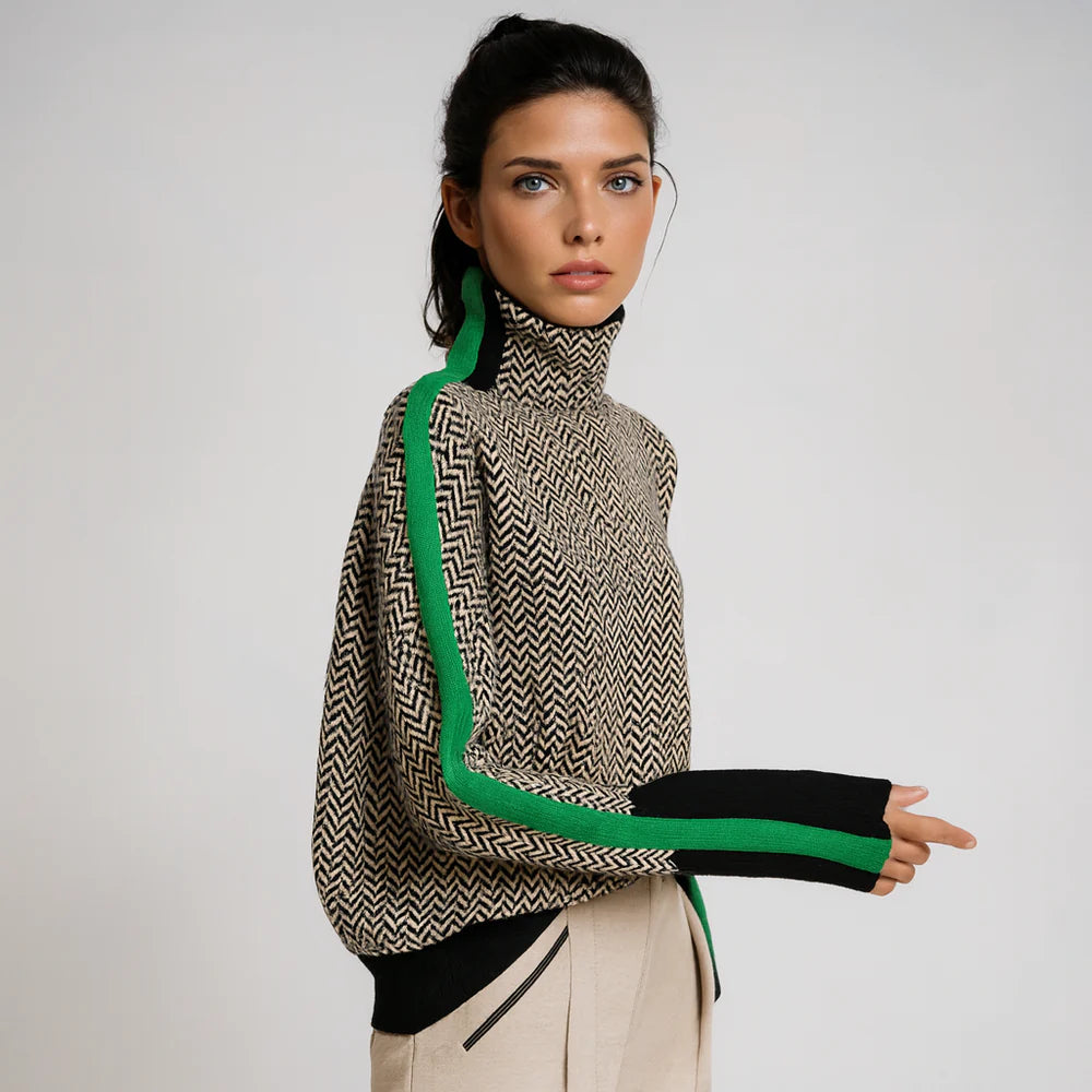 Malou | Garbónyakú pulóver kontrasztos csíkkal