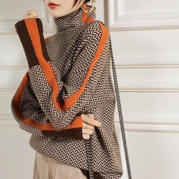 Malou | Garbónyakú pulóver kontrasztos csíkkal