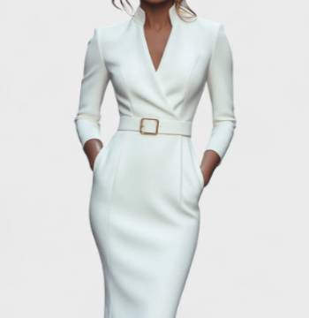 Ella | Elegáns fekete ruha övvel és gallérral