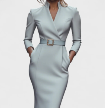 Ella | Elegáns fekete ruha övvel és gallérral