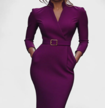 Ella | Elegáns fekete ruha övvel és gallérral