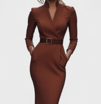 Ella | Elegáns fekete ruha övvel és gallérral