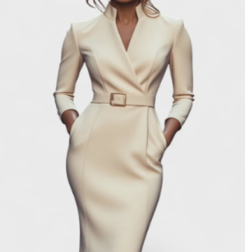 Ella | Elegáns fekete ruha övvel és gallérral